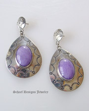 Nakai purple lavendar & sterling silver concho dangle post earrings | Schaef Designs | New Mexico 