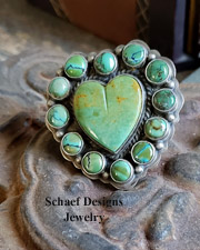 Native American Lacey artist signed green turquoise heart rings | Schaef Designs | New Mexico