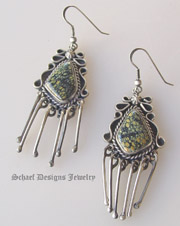 Schaef Designs artist signed New Lander Turquoise & Sterling silver dangles french wire earrings |  | Arizona 