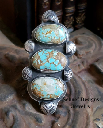 Schaef Designs Number 8 Turquoise & Sterling Silver 3 Stone Adjustable Southwestern Totem Ring | Arizona