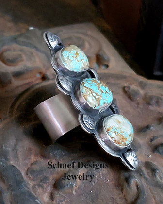 Schaef Designs Number 8 Turquoise & Sterling Silver 3 Stone Adjustable Southwestern Totem Ring | Arizona 