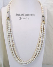 Schaef Designs Off White Agate & Sterling Silver Long Multi Strand Necklace | New Mexico