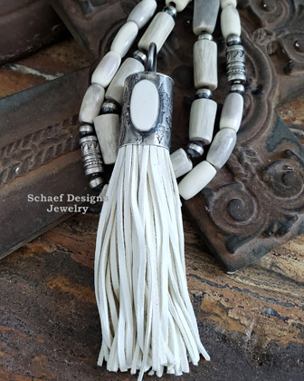 Schaef Designs Off white deerskin & Sterling Silver tassel pendant | Arizona 