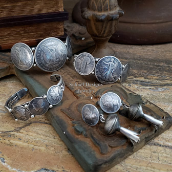 Old Coin Jewelry Silver Dollar Half Dollar Native American Handcrafted Cuff Bracelet | Arizona 