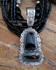 Schaef Designs Variscite Black Onyx & Stamped Sterling Silver Pendant | Arizona