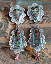 Schaef Designs Opalized Petrified Wood & Citrine Briolette Earrings  |Arizona