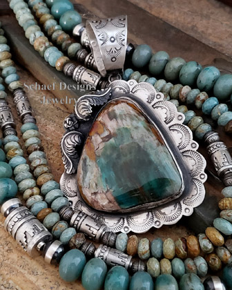 Schaef Designs Opalized Wood & Sterling Silver Southwestern Pendant | Arizona