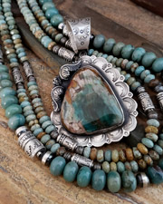 Schaef Designs Opalized Wood & Stamped Sterling Silver Southwestern Pendant | Arizona
