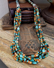 Schaef Designs Orange Spiny Oyster & Blue Turquoise Multi Strand Long Necklace | Arizona