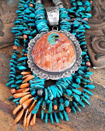 Inlaid Orange spiny oyster shell pendant | Arizona 