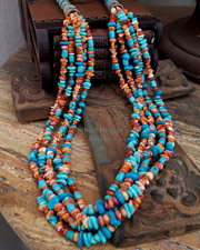 Schaef Designs Orange Spiny Oyster & Blue Turquoise Multi Strand Long Necklace | Arizona