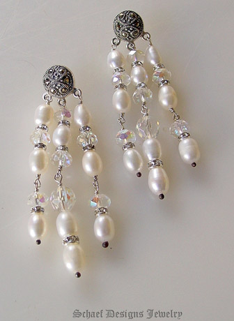Pearl & Crystal Chandelier Earrings | Schaef Designs upscale Southwestern Jewelry | Online upscale online jewelry boutique | New Mexico