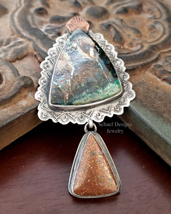 Schaef Designs Petrified Opal & Copper Southwestern Sterling Silver Pendant | New Mexico 