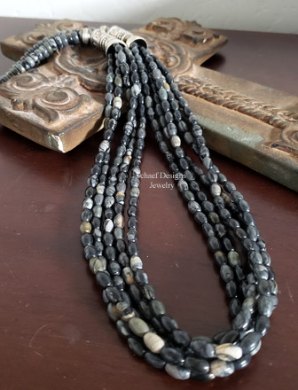 Schaef Designs Long Sterling silver Kiva Tube Bead & picasso jasper southwestern necklace | Arizona