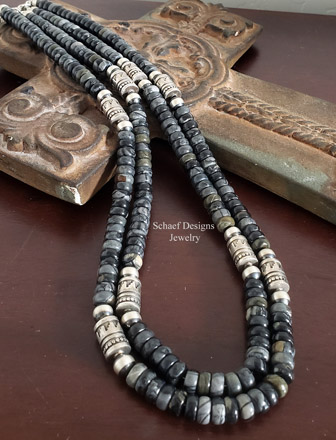  Schaef Designs Southwestern basics picasso jasper & sterling silver tube bead Adjustable Necklace | New Mexico 