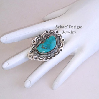 Schaef Designs Pilot Mountain turquoise & stamped sterling silver adjustable Southwestern Ring | Arizona