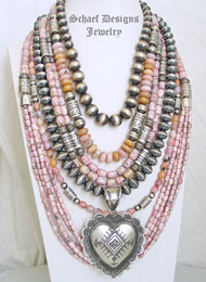 Schaef Designs Pink Opal Rhodochrosite & Sterling Silver Necklace Pairings | New Mexico