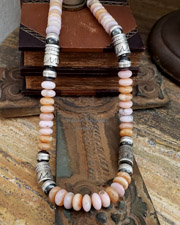  Schaef Designs High end pink peruvian opal & Sterling Silver Tube Bead Necklace set| New Mexico
