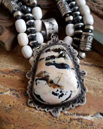 Schaef Designs LARGE Pink Tiffany Stone & Stamped Sterling Silver Southwestern Pendant | New Mexico