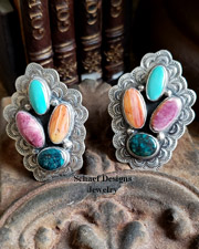 Platero Spiny Oyster shell & turquoise clip Earrings | Schaef Designs | New Mexico 