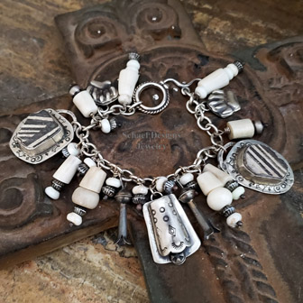 Schaef Designs Pottery Shard Antler and squash blossom Charm Bracelet one of a kind  | Arizona 