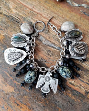 Schaef Designs pottery shard new lander turquoise & sterling silver charm bracelet | Arizona