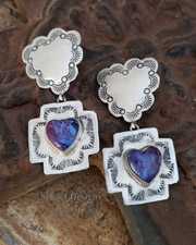 Schaef Designs Purple Turquoise Heart Charm on Sterling Silver Reversible Heart Crosspath Earrings |New Mexico