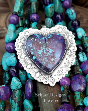 Schaef Designs Purple Mojave Turquoise & stamped sterling silver Southwestern Heart Pendant | Arizona  
