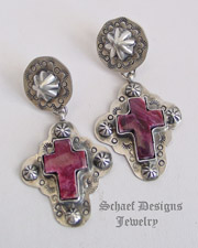 Schaef Designs Purple Spiny Oyster Shell & Sterling Silver Cross POST Earrings | Southwestern Native American & turquoise jewelry | New Mexico