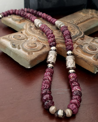 Schaef Designs Large Purple Spiny Oyster Shell & Sterling Silver Tube Bead Necklace | Arizona 