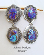 Schaef Designs Purple Turquoise Hand Stamped Sterling Silver POST Earrings | New Mexico