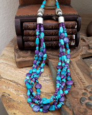 Schaef Designs Purple Turquoise, Turquoise & Sterling Silver Multi Strand Necklace | New Mexico
