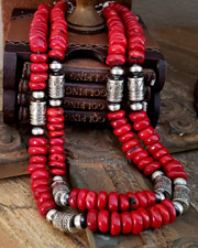 Schaef Designs Red Coral & Sterling Silver Tube Bead Necklaces | New Mexico 