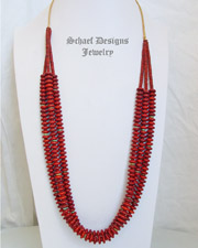  Santa Domingo Red Jasper 3 Strand Long Necklace | New Mexico