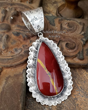 Schaef Designs red mookaite & stamped sterling silvre southwestern pendant | AZ 