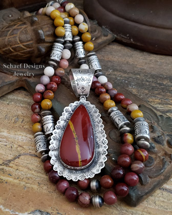 Schaef Designs red mookaite & stamped sterling silvre southwestern pendant | AZ 