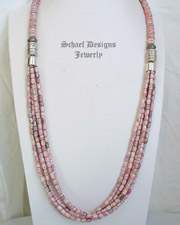 Schaef Designs Long Rhodochrosite & Sterling Silver Multi Strand Necklace | New Mexico