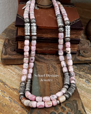 Schaef Designs Rhodochrosite & Sterling Silver Tube Bead Necklace Set | Arizona 