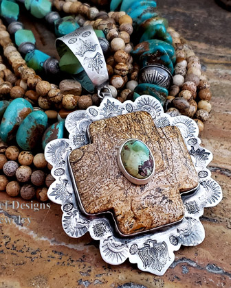 Schaef Designs Royston Turquoise Picture Jasper & Sterling Silver Southwestern Pendant | Arizona