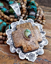  Schaef Designs Royston Turquoise Jasper & Sterling Silver Southwestern Square Cross Pendant | Arizona