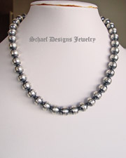 Schaef Designs 10mm oxidized sterling silver navajo pearl long necklaces | 16 inch, 32 inch, 35 inch, 16 inch | Collectible Native American Turquoise online Jewelry gallery | Schaef Designs Collectible artisan handcrafted Southwestern, deer antler & Equine Jewelry | New Mexico 