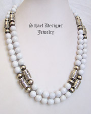 Schaef Designs Sterling Silver & white agate Southwestern style tube & bench bead necklace  | New Mexico 