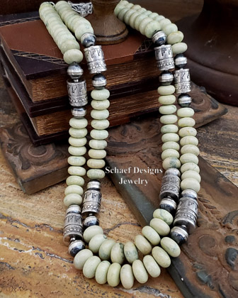 Schaef Designs Serpentine & sterling silver tube bead Southwestern basics necklace set | Arizona