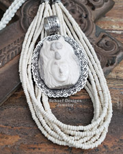 Schaef Designs Carved Antler Shaman Maiden Wolf & Stamped Sterling Silver Southwestern Pendant | New Mexico