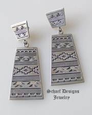 Sterling silver indian blanket design post dangle earrings | New Mexico 