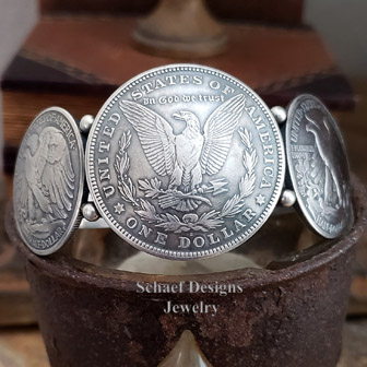 Old Coin Jewelry Silver Dollar Half Dollar Native American Handcrafted Cuff Bracelet | Arizona 