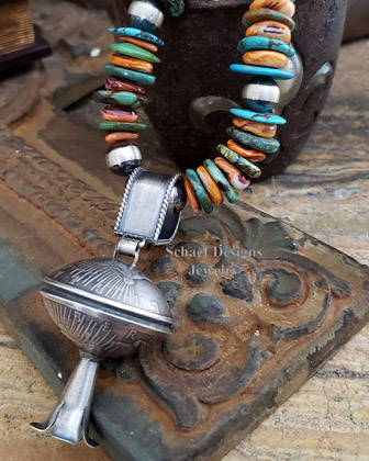 Old coin jewelry, silver dollar squash blossom pendant with bail | Arizona