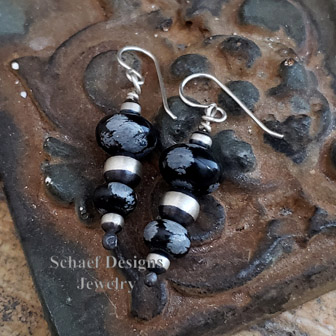 Schaef Designs Snowflake Obsidian & Sterling Silver Bench Bead Southwestern Wire Earrings | Arizona
