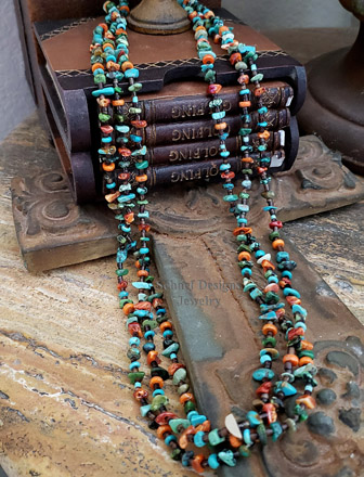 Schaef Designs 3 Strand Turquoise Spiny Oyster Shell & Sterling Silver Southwestern Basics Necklace | New Mexico 