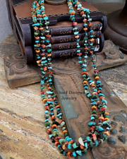  Schaef Designs Turquoise Spiny Oyster Pin Shell & Sterling Silver 3 Strand Necklace |Arizona